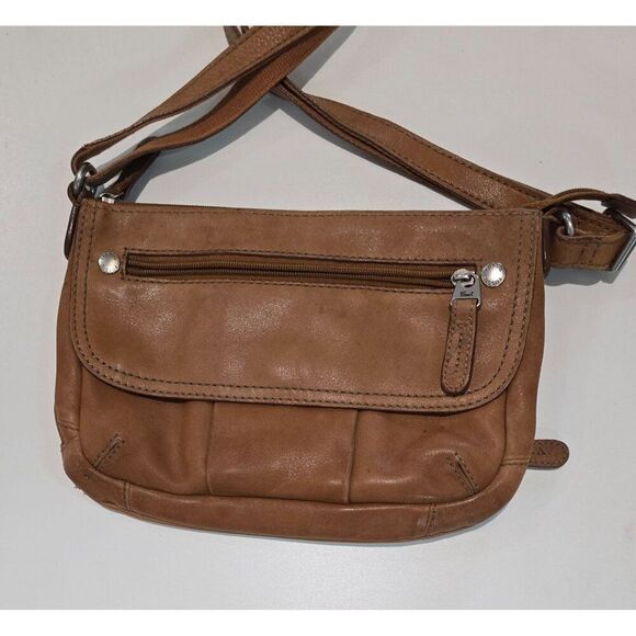 Fossil Brown Leather Crossbody Strap Pockets minor distressing vintage boho chic - Picture 2 of 8